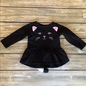 Spooked black cat top with removable tail- 18 mon
